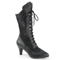 Sale DIVINE-1050 Pleaser wide width-shaft lace up calf high boots black pu satin lace 43