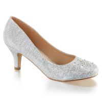 Sale DORIS-06 Fabulicious kitten heel pump rhinestones silver glitter mesh fabric 38