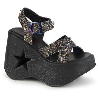 DYNAMITE-02 DemoniaCult vegane Damen Riemen Plateaudsandaletten Kegelstacheln schwarz Multi Glitter