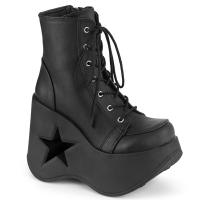 DYNAMITE-106 DemoniaCult vegan Damen Plateaustiefeletten Stern Ausschnitt schwarz Lederlook