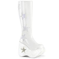 Auktion DYNAMITE-218 DemoniaCult star cutout platform wedge kne high boot glitterstars white patent 39