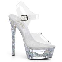 ECLIPSE-608GT Pleaser Damen High Heels Cut Out Plateausandaletten klar silber Multi Glitter