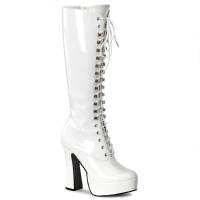 ELECTRA-2020 Pleaser high heels platform lace-up front knee high boots white patent