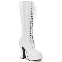 ELECTRA-2020 Pleaser high heels platform lace-up front knee high boots white pu