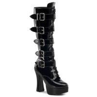 ELECTRA-2042 kniehohe Pleaser High-Heels Plateaustiefel fünf Riemen schwarz Lack