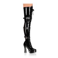 ELECTRA-3028 Pleaser high heels platform thigh high boots black stretch patent