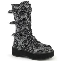 Sale EMILY-322 DemoniaCult vegan mid-calf boot bat buckle straps black matte silver nubuck 37