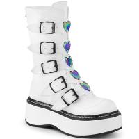 EMILY-330 DemoniaCult mid-calf boot featuring 5 buckle straps white matte