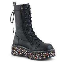 Sale EMILY-350 wadenhohe DemoniaCult Damen Plateaustiefel schwarz mit Blumenmustersohle 37