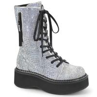 Sale EMILY-362 DemoniaCult vegan platform mid-calf boot rhinestone silver matte 42