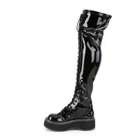 Sale EMILY-375 DemoniaCult Damen Plateau Overkneestiefel schwarz Lack offener Zipper 37