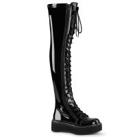 Sale EMILY-375 DemoniaCult Damen Plateau Overkneestiefel schwarz Lack offener Zipper 41