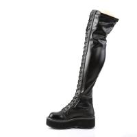 Auktion EMILY-375 DemoniaCult Damen Plateau Overkneestiefel schwarz Stretch-Pu offener Zipper 35