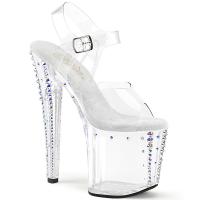 ENCHANT-708RS-02 Pleaser vegan high heels platform sandal pristmatic linear design clear rhinestones