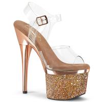 ESTEEM-708CHLG Pleaser High-Heels Plateausandaletten klar roségold Chrom-Multiglitter