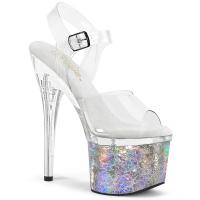 ESTEEM-708CK Pleaser vegan high heels ankle strap sandal clear silver crackl holo