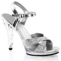 Sale FLAIR-419(G) Fabulicious High-Heels Sandaletten gekreuzte Riemchen silber Glitter 39