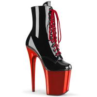 Sale FLAMINGO-1020 Pleaser High Heels platform ankle boot black patent red chrome 38