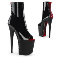 FLAMINGO-1025 Pleaser high heels platform peep toe ankle boot corset style black red