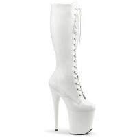 FLAMINGO-2023 Pleaser High-Heels Plateau Stiefel weiß Lederoptik Schnürung vorn