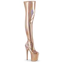 FLAMINGO-3000HWR Pleaser platform stretch thigh high heels boot rose gold stretch holo matte