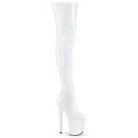 FLAMINGO-3000HWR Pleaser platform stretch thigh high heels boot white stretch holo patent