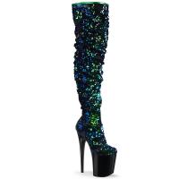 FLAMINGO-3004 Platform Over-The-Knee Slouch Boot Green Iridescent Sequins