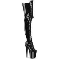 Sale FLAMINGO-3020GP Pleaser Damen High Heels Plateauoverkneestiefel schwarz Glitter Lack 39