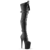 FLAMINGO-3028 Pleaser high heels thigh high boot triple buckles black stretch vegan leather