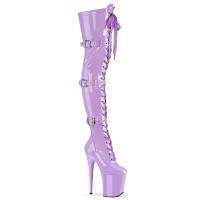 FLAMINGO-3028 Pleaser High-Heels Plateau Overkneestiefel lavendel Lack 3 Schnallen