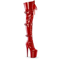 FLAMINGO-3028 Pleaser high heels thigh high boot triple buckles red stretch patent