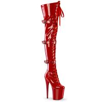 Sale FLAMINGO-3028 Pleaser High-Heels Plateau Overkneestiefel rot Lack 3 Schnallen 44