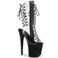 FLAMINGO-800-60FS Pleaser High Heels open toe mid calf boot clear black suede