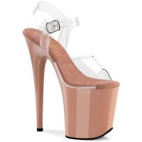 FLAMINGO-808 edle vegane Pleaser Damen High-Heels Plateausandaletten klar blush