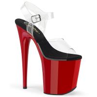 Sale FLAMINGO-808 elegante Pleaser High-Heels Plateau Sandaletten transparent schwarz rot 37