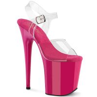 FLAMINGO-808 edle Pleaser Damen High-Heels Plateausandaletten klar hotpink