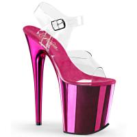 FLAMINGO-808 Pleaser High-Heels Plateau Sandaletten transparent hotpink chrom