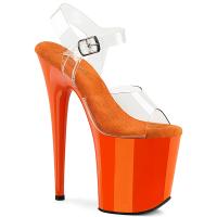 FLAMINGO-808 elegante Pleaser Damen High-Heels Plateausandaletten klar orange