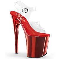 FLAMINGO-808 Pleaser High-Heels Plateau Sandaletten transparent rot chrom