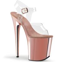 FLAMINGO-808 Pleaser High-Heels Plateau Sandaletten transparent rosegold chrom