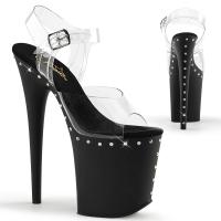 FLAMINGO-808ABLS Pleaser High-Heels Plateau Sandaletten klar schwarz mit Strassreihen