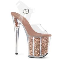 FLAMINGO-808G Pleaser High-Heels Plateau Sandaletten klar rosegold Glittereinsätze