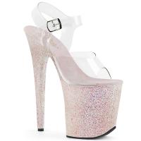 FLAMINGO-808LG Pleaser High-Heels Plateau Sandaletten klar opal multiglitter