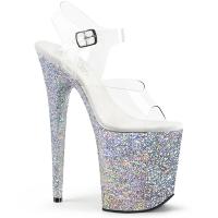 FLAMINGO-808LG Pleaser High-Heels Plateau Sandaletten klar silber multiglitter