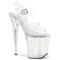 FLAMINGO-808MMG Pleaser High-Heels Plateau Sandaletten transparent miniglitter