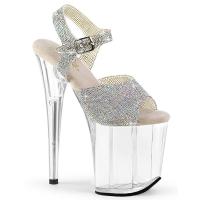 FLAMINGO-808N-RS Pleaser Damen High Heels Plateausandaletten klar silber AB Strass