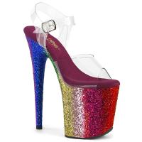 FLAMINGO-808RBG Pleaser high heels ankle strap sandal clear rainbow glitter