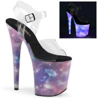 FLAMINGO-808REFL Pleaser High Heels Plateau Sandaletten schwarz lila blau reflektierende Galaxie