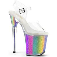 FLAMINGO-808RG-01 Pleaser high heels ankle strap sandal rainbow UV reactive clear