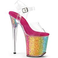 FLAMINGO-808RG-02 Pleaser platform ankle strap sandal UV reactive confetti rainbow glitter